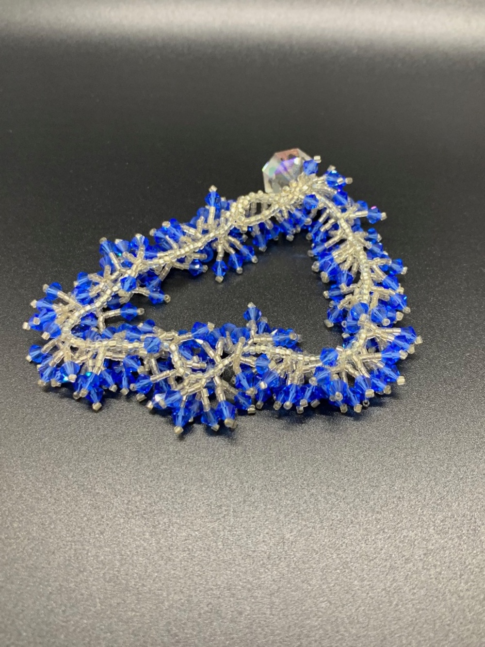 Vintage Beaded Cuff Bracelet Blue & Silver